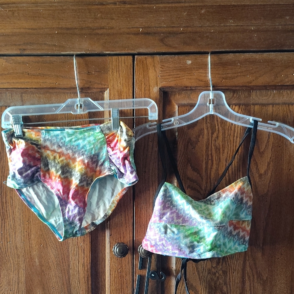 Popina XS High Waisted Bikini With Halter Top Tie Dye batik Style